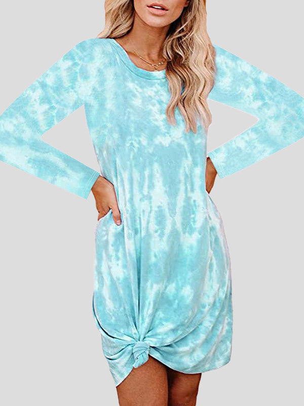 Women's Dresses Tie-Dye Printed Loose Long Sleeve Dress