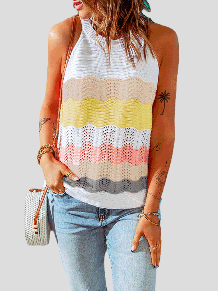 Women's Tank Tops Contrast Knit Sleeveless Tank Tops