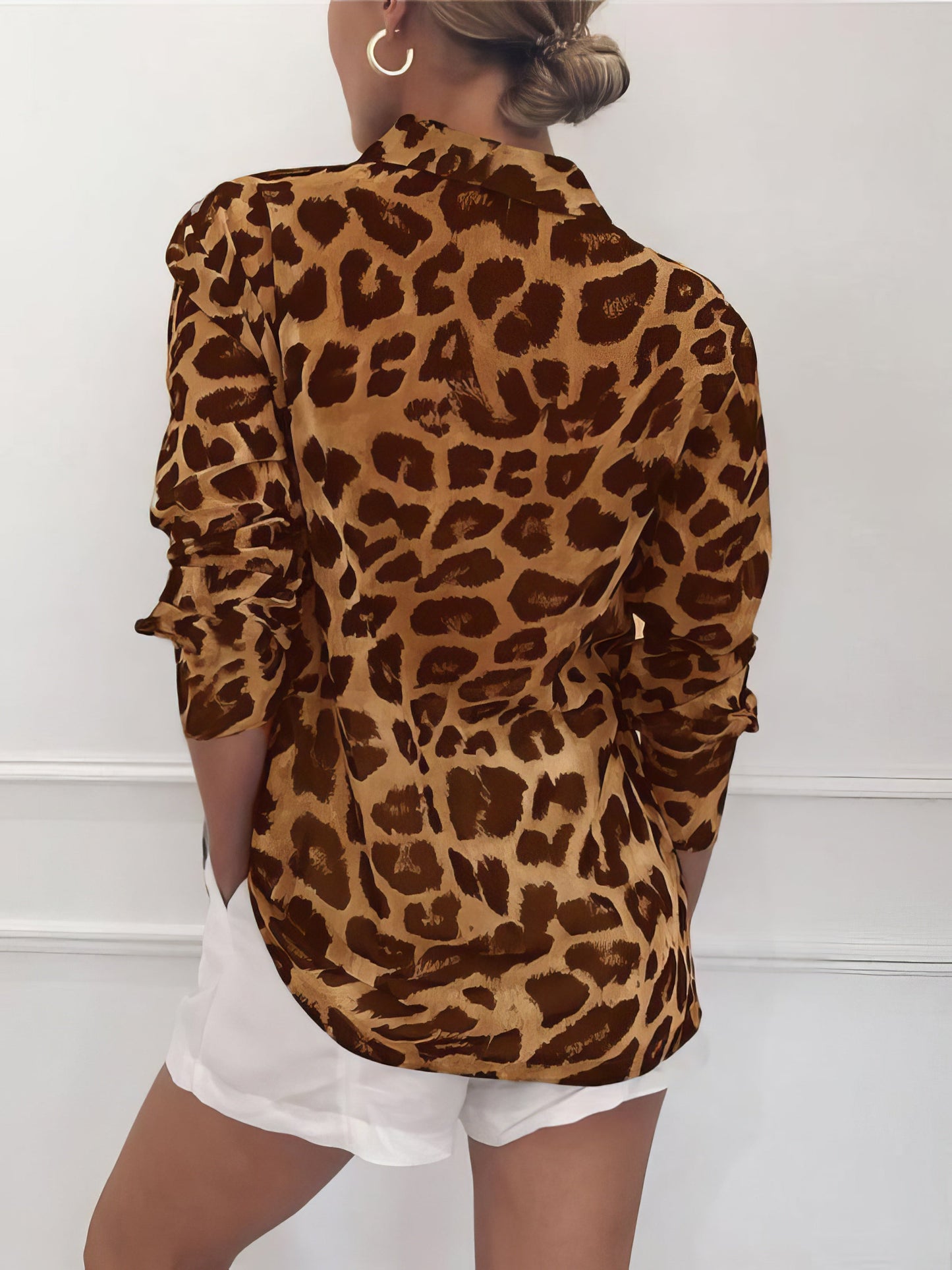Blouses - Leopard Print Lapel Button Long Sleeve Blouse - MsDressly