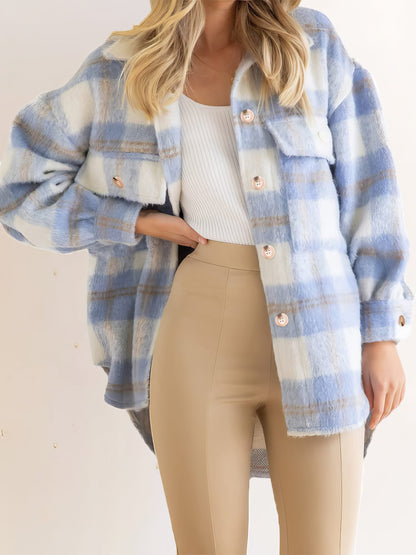 Coats - Plaid Plush Single Breasted Wool Thick Coat - MsDressly