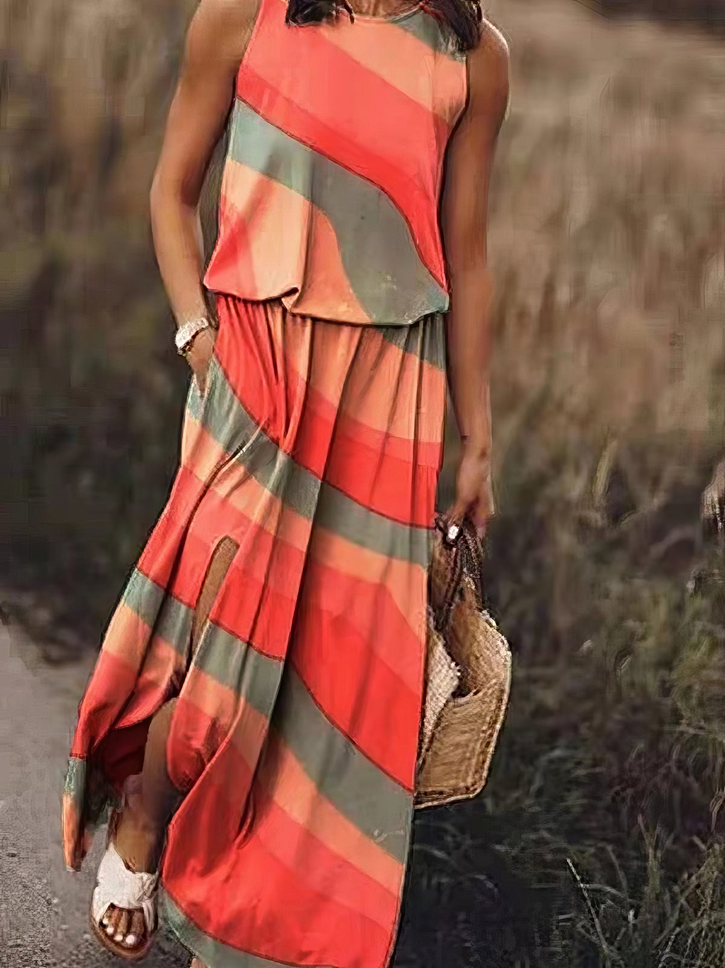 Women's Dresses Multicolor Print Sleeveless Slit Dress