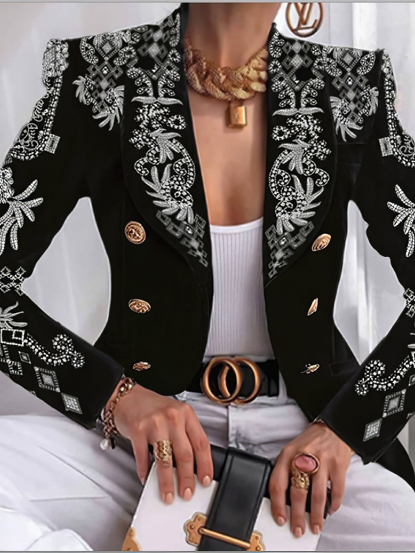 Women's Blazers Lapel Double-Breasted Printed Long Sleeve Blazer