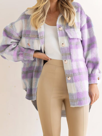 Coats - Plaid Plush Single Breasted Wool Thick Coat - MsDressly