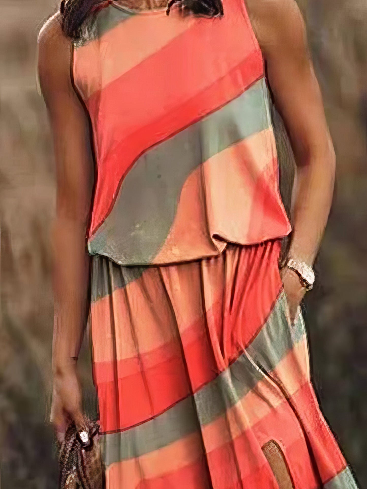 Women's Dresses Multicolor Print Sleeveless Slit Dress