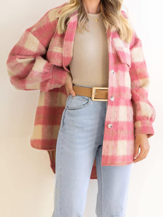 Coats - Plaid Plush Single Breasted Wool Thick Coat - MsDressly