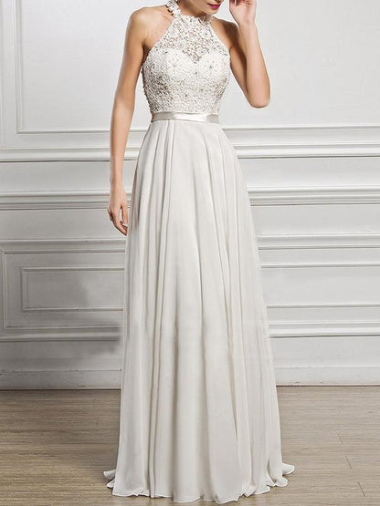 A-Line Scoop Neck Floor-Length Chiffon Lace Bridesmaid Dress With Split Front - Dresses - INS | Online Fashion Free Shipping Clothing, Dresses, Tops, Shoes - 03/02/2021 - Casual - Color_White