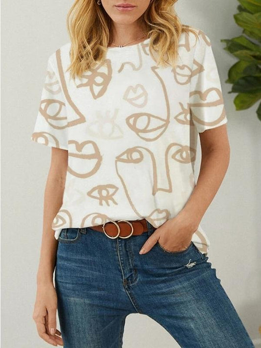 Abstract Painting Printed Short-sleeved Loose Casual T-shirt - T-shirts - INS | Online Fashion Free Shipping Clothing, Dresses, Tops, Shoes - 10-20 - 12/07/2021 - color-brown