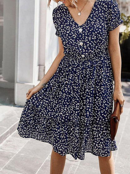 All Over Print Frill Trim Dress - Dresses - INS | Online Fashion Free Shipping Clothing, Dresses, Tops, Shoes - 01/26/2021 - Beach - Blue