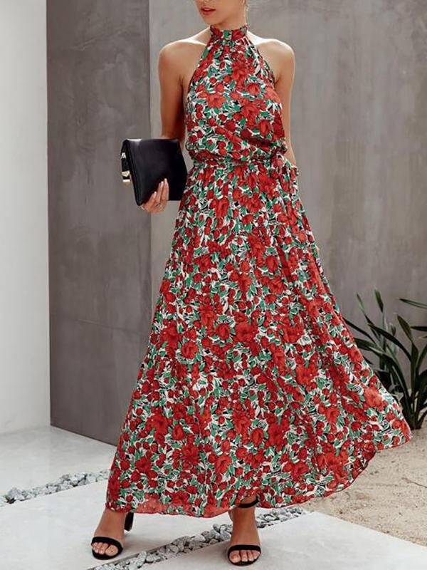 Allover Floral Maxi Halter Dress - Dresses - INS | Online Fashion Free Shipping Clothing, Dresses, Tops, Shoes - 01/29/2021 - 2XL - Beach