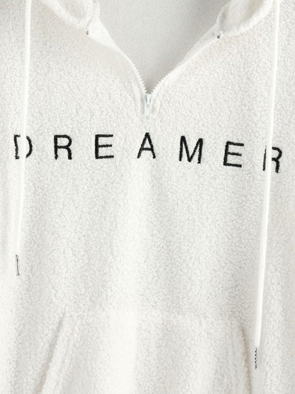 American Flag Dreamer Embroidered Quarter Zip Teddy Hoodie - INS | Online Fashion Free Shipping Clothing, Dresses, Tops, Shoes