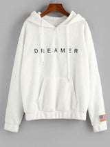 American Flag Dreamer Embroidered Quarter Zip Teddy Hoodie - INS | Online Fashion Free Shipping Clothing, Dresses, Tops, Shoes