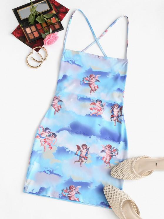 Angel Print Lace Up Renaissance Art Mini Dress - INS | Online Fashion Free Shipping Clothing, Dresses, Tops, Shoes