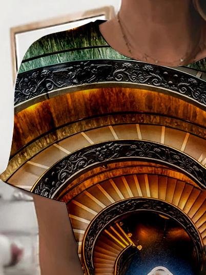 Architectural Printing Round Neck T-shirt - T-shirts - INS | Online Fashion Free Shipping Clothing, Dresses, Tops, Shoes - 10-20 - 13/07/2021 - color-green