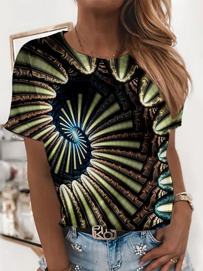 Architectural Printing Round Neck T-shirt - T-shirts - INS | Online Fashion Free Shipping Clothing, Dresses, Tops, Shoes - 10-20 - 13/07/2021 - color-green