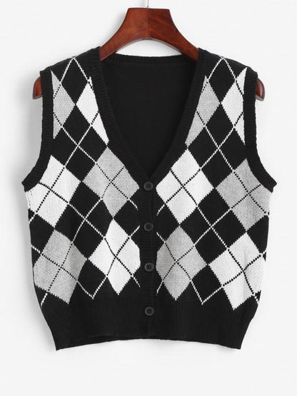 Argyle Button Up Sweater Vest - INS | Online Fashion Free Shipping Clothing, Dresses, Tops, Shoes