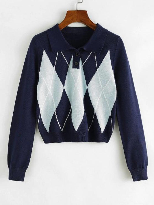 Argyle Cropped Sweater - INS | Online Fashion Free Shipping Clothing, Dresses, Tops, Shoes