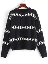 Argyle Graphic Cable Knitted Sweater - INS | Online Fashion Free Shipping Clothing, Dresses, Tops, Shoes