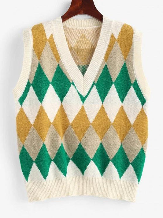 Argyle Knitted Preppy Sweater Vest - INS | Online Fashion Free Shipping Clothing, Dresses, Tops, Shoes