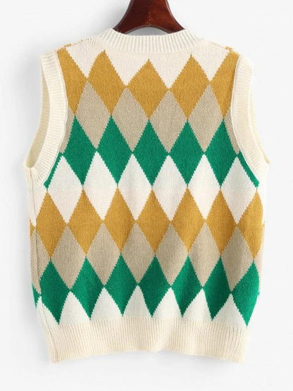 Argyle Knitted Preppy Sweater Vest - INS | Online Fashion Free Shipping Clothing, Dresses, Tops, Shoes