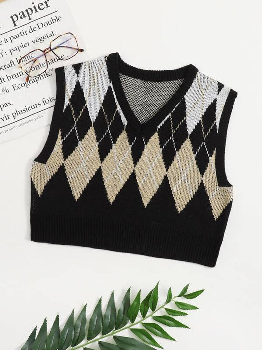 Argyle Pattern Crop Sweater Vest - INS | Online Fashion Free Shipping Clothing, Dresses, Tops, Shoes