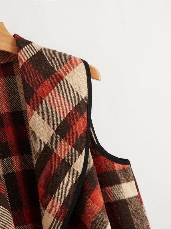 Asymmetrical Hem Plaid Waterfall Coat - INS | Online Fashion Free Shipping Clothing, Dresses, Tops, Shoes