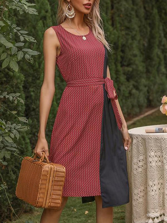 Asymmetry Contrast Color Pattern Sleeveless Dress - Midi Dresses - INS | Online Fashion Free Shipping Clothing, Dresses, Tops, Shoes - 22/03/2021 - AMZ - Color_Red