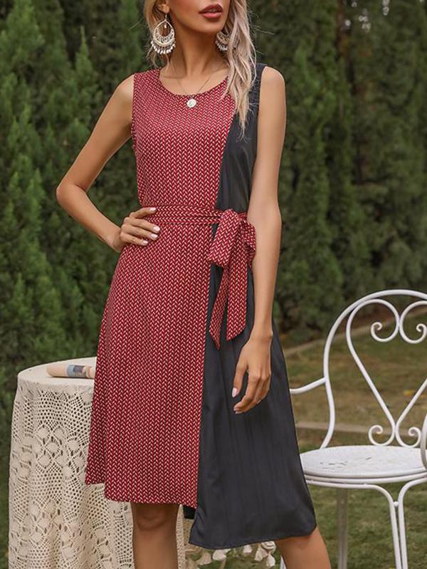 Asymmetry Contrast Color Pattern Sleeveless Dress - Midi Dresses - INS | Online Fashion Free Shipping Clothing, Dresses, Tops, Shoes - 22/03/2021 - AMZ - Color_Red
