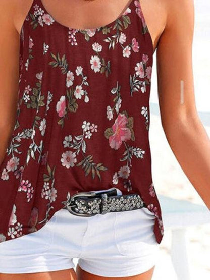 Backless Floral Print Spaghetti Straps Sleeveless Tank Tops - Tank Tops - INS | Online Fashion Free Shipping Clothing, Dresses, Tops, Shoes - 18/05/2021 - Color_Black - Color_Royal Blue