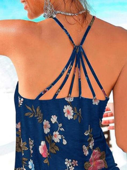 Backless Floral Print Spaghetti Straps Sleeveless Tank Tops - Tank Tops - INS | Online Fashion Free Shipping Clothing, Dresses, Tops, Shoes - 18/05/2021 - Color_Black - Color_Royal Blue