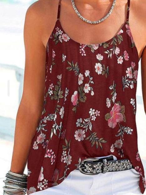 Backless Floral Print Spaghetti Straps Sleeveless Tank Tops - Tank Tops - INS | Online Fashion Free Shipping Clothing, Dresses, Tops, Shoes - 18/05/2021 - Color_Black - Color_Royal Blue