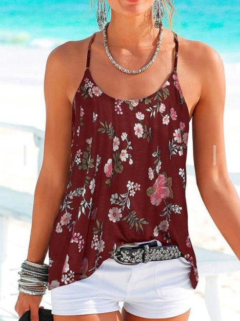 Backless Floral Print Spaghetti Straps Sleeveless Tank Tops - Tank Tops - INS | Online Fashion Free Shipping Clothing, Dresses, Tops, Shoes - 18/05/2021 - Color_Black - Color_Royal Blue