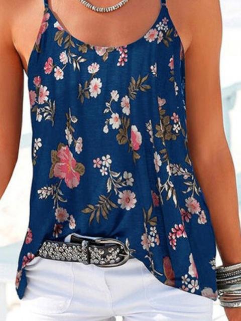 Backless Floral Print Spaghetti Straps Sleeveless Tank Tops - Tank Tops - INS | Online Fashion Free Shipping Clothing, Dresses, Tops, Shoes - 18/05/2021 - Color_Black - Color_Royal Blue