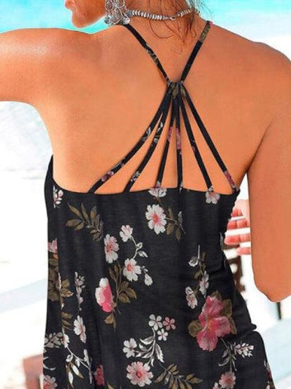 Backless Floral Print Spaghetti Straps Sleeveless Tank Tops - Tank Tops - INS | Online Fashion Free Shipping Clothing, Dresses, Tops, Shoes - 18/05/2021 - Color_Black - Color_Royal Blue