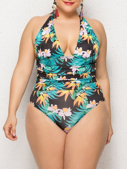 Backless Hawaii Printed One Piece Swimsuit - Plus Swimsuits - INS | Online Fashion Free Shipping Clothing, Dresses, Tops, Shoes - 22/04/2021 - Color_Black with White - Color_White
