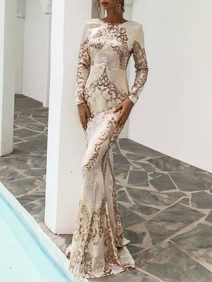 Backless Sequin Mermaid Prom Dress - Dresses - INS | Online Fashion Free Shipping Clothing, Dresses, Tops, Shoes - 01/27/2021 - Champagne - chiffon-dress