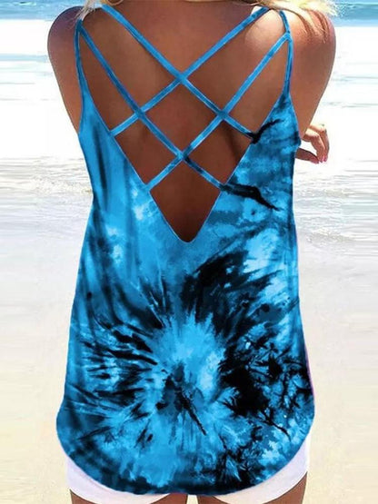 Backless Tie Dye Spaghetti Straps Sleeveless Tank Top - Tank Tops - INS | Online Fashion Free Shipping Clothing, Dresses, Tops, Shoes - 18/05/2021 - Color_Blue - Color_Pink
