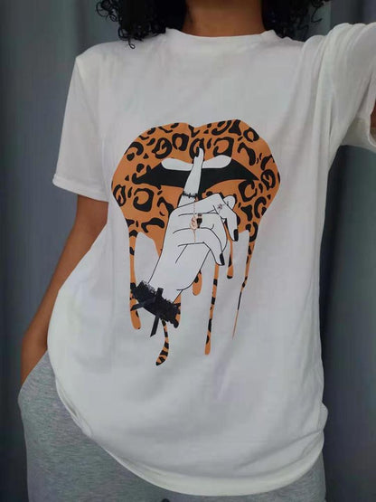 Basic Leopard Lip Print Women T-shirt - T-Shirts - INS | Online Fashion Free Shipping Clothing, Dresses, Tops, Shoes - 26/04/2021 - Color_White - Season_Summer
