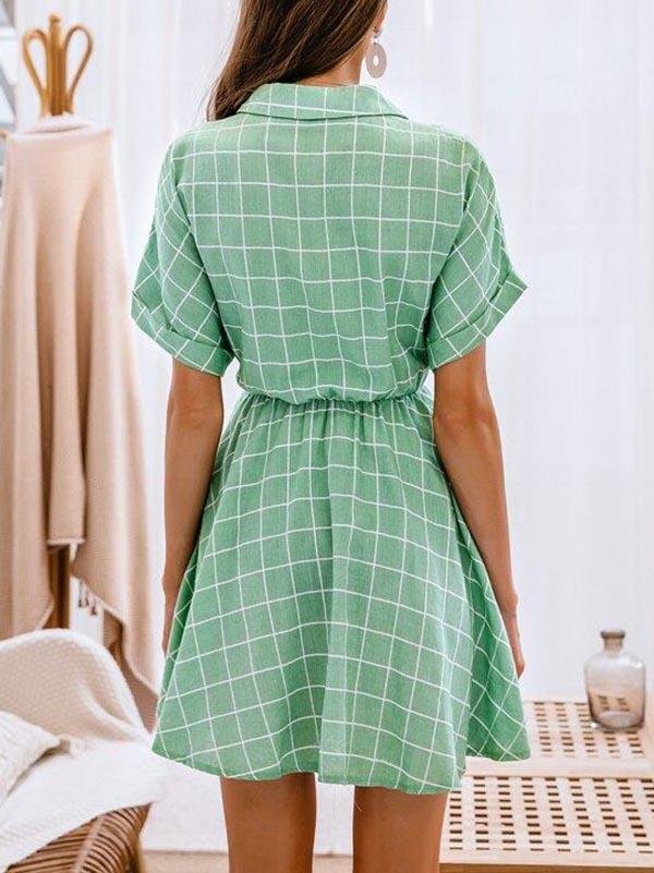 Batwing Sleeve Self Belted Grid Shirt Dress - Dresses - INS | Online Fashion Free Shipping Clothing, Dresses, Tops, Shoes - 02/03/2021 - Basic - Casual Dresses