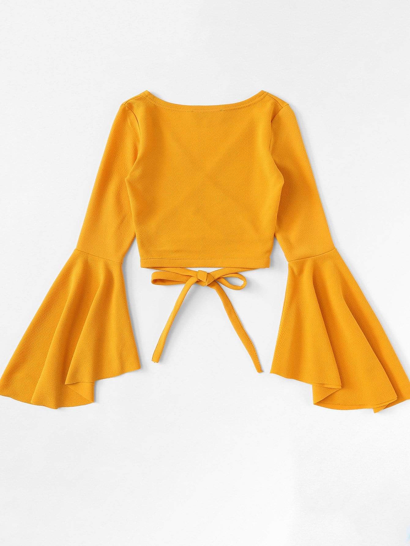 Bell Sleeve Self-Tie Crop Top - INS | Online Fashion Free Shipping Clothing, Dresses, Tops, Shoes
