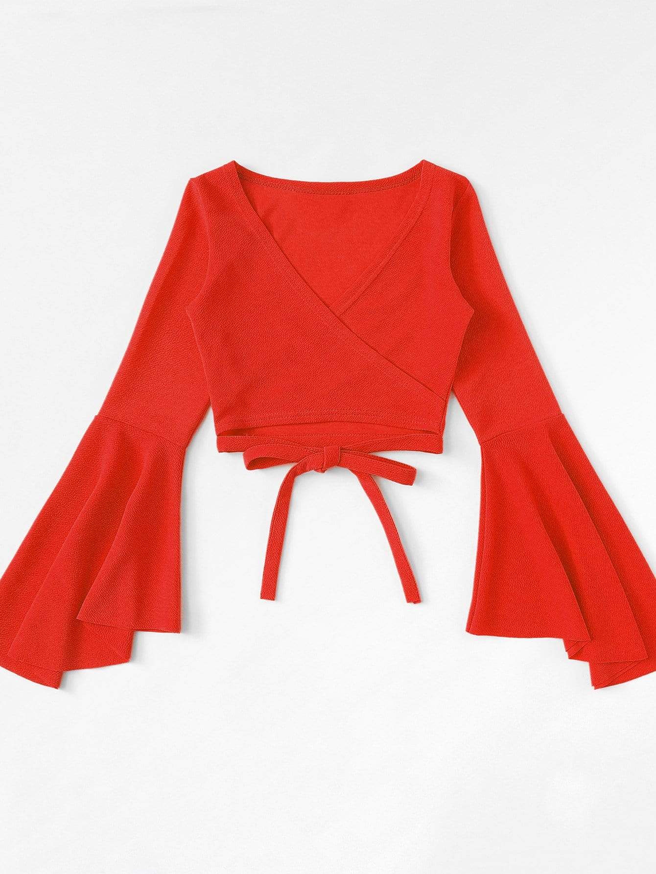 Bell Sleeve Self-Tie Crop Top - INS | Online Fashion Free Shipping Clothing, Dresses, Tops, Shoes