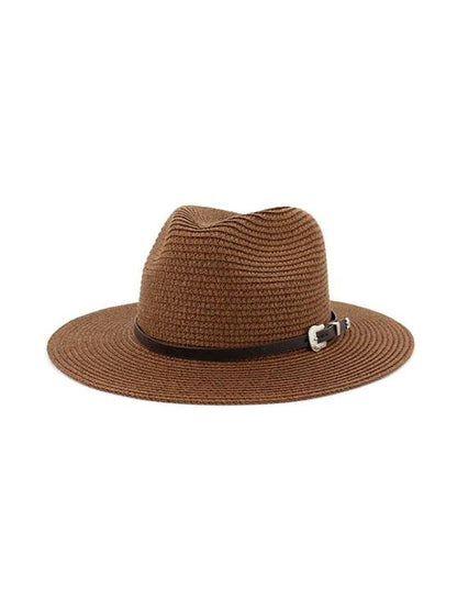 Belt Embellished Straw Outdoor Jazz Beach Hat - LuckyFash™