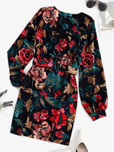 Belted Floral Surplice Bodycon Dress - INS | Online Fashion Free Shipping Clothing, Dresses, Tops, Shoes