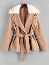 Belted Fur Collar Wool Blend Peacoat - INS | Online Fashion Free Shipping Clothing, Dresses, Tops, Shoes