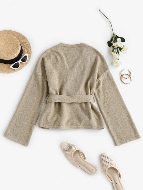 Belted Heathered Wrap Cardigan - INS | Online Fashion Free Shipping Clothing, Dresses, Tops, Shoes