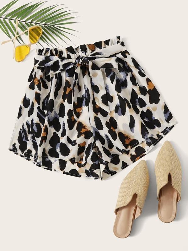 Belted Leopard Print Paperbag Shorts - INS | Online Fashion Free Shipping Clothing, Dresses, Tops, Shoes