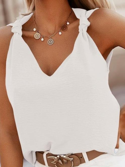 Belted Sleeveless V-Neck Casual Tank Tops - Tank Tops - INS | Online Fashion Free Shipping Clothing, Dresses, Tops, Shoes - 03/07/2021 - 20-30 - Category_Tank Tops