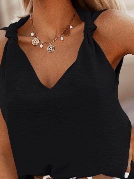 Belted Sleeveless V-Neck Casual Tank Tops - Tank Tops - INS | Online Fashion Free Shipping Clothing, Dresses, Tops, Shoes - 03/07/2021 - 20-30 - Category_Tank Tops