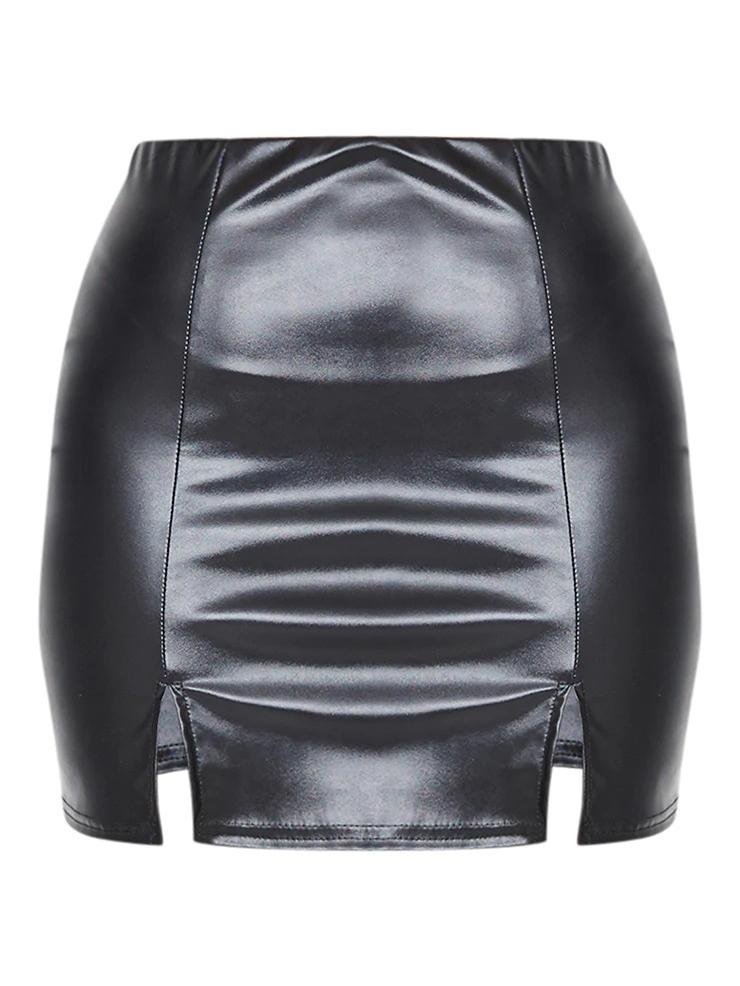Black Faux Leather Split Hem Mini Skirt - Shirts - INS | Online Fashion Free Shipping Clothing, Dresses, Tops, Shoes - 03/01/2021 - Autumn - Black