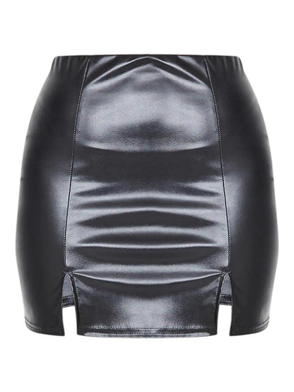 Black Faux Leather Split Hem Mini Skirt - Shirts - INS | Online Fashion Free Shipping Clothing, Dresses, Tops, Shoes - 03/01/2021 - Autumn - Black