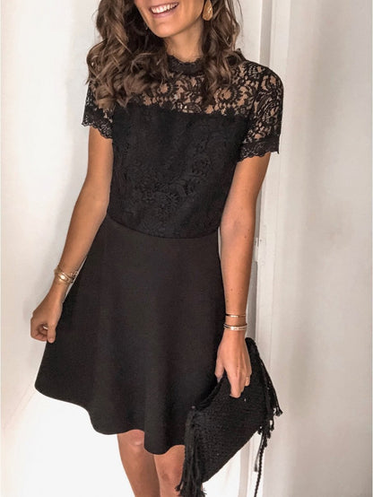 Black Lace Short Sleeve Mini Dress - Mini Dresses - INS | Online Fashion Free Shipping Clothing, Dresses, Tops, Shoes - 02/07/2021 - 20-30 - Category_Mini Dresses